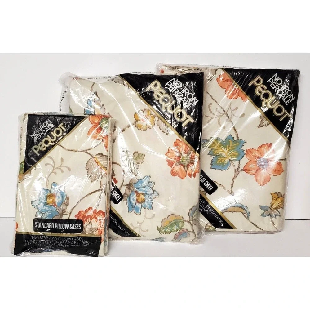 Vintage Pequot Percale Full Size Sheet Set 4 PC New in Package (1 Opened)‎